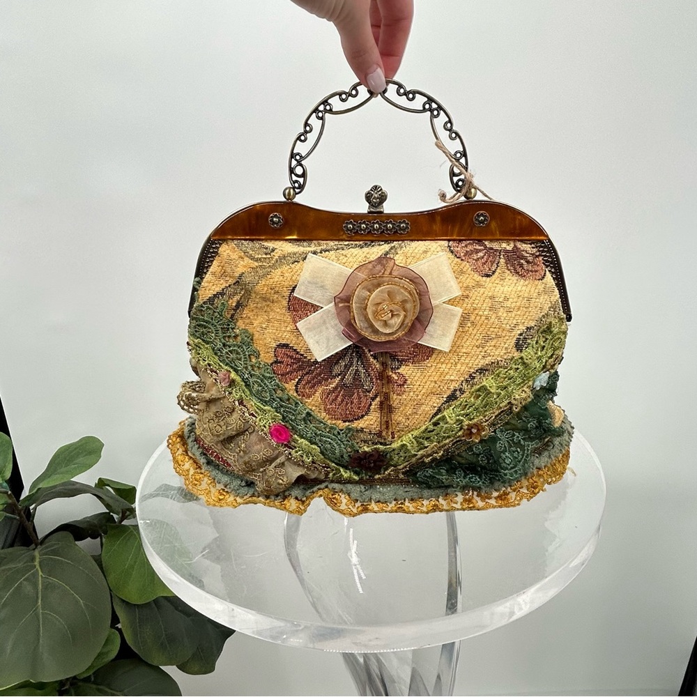 Vintage handmade Three Flower brand mini carpet bag purse nwot